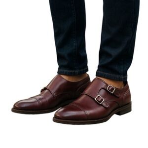 Fluchos Huellas Monk Strap Burgundy Cap Toe F0279 Genuine Leather Spain 43 EU